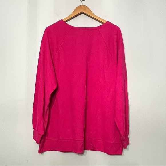 Quacker Factory Shirt Xmas Tree Sequins Festive Pink Thermal Waffle Knit 1X - Picture 2 of 7